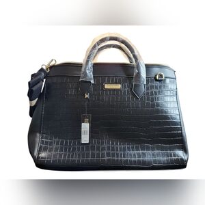 London Fog Black Croc-Embossed Travel Bag